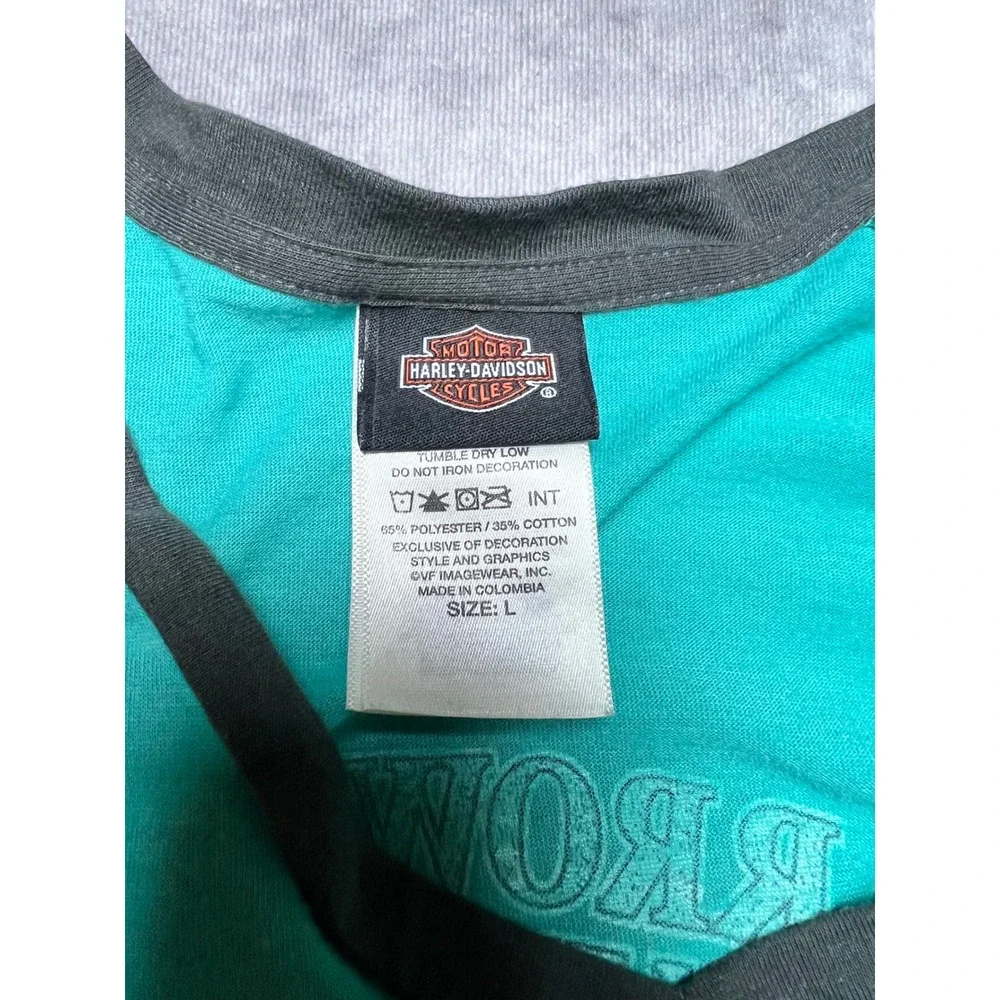 Harley Davidson Raglan T-Shirt Womens L Teal Grey Arrowhead Peoria AZ V-Neck